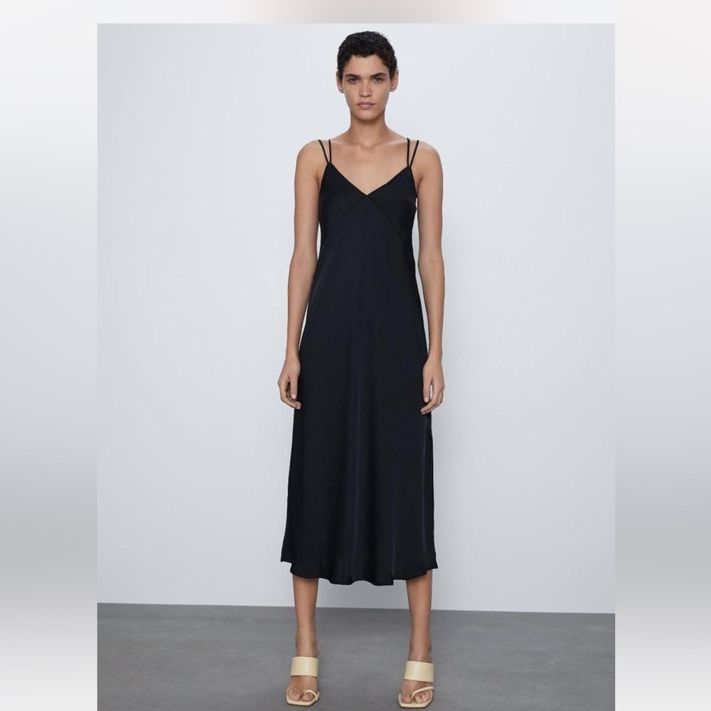 Zara  Black Midi Slip Dress